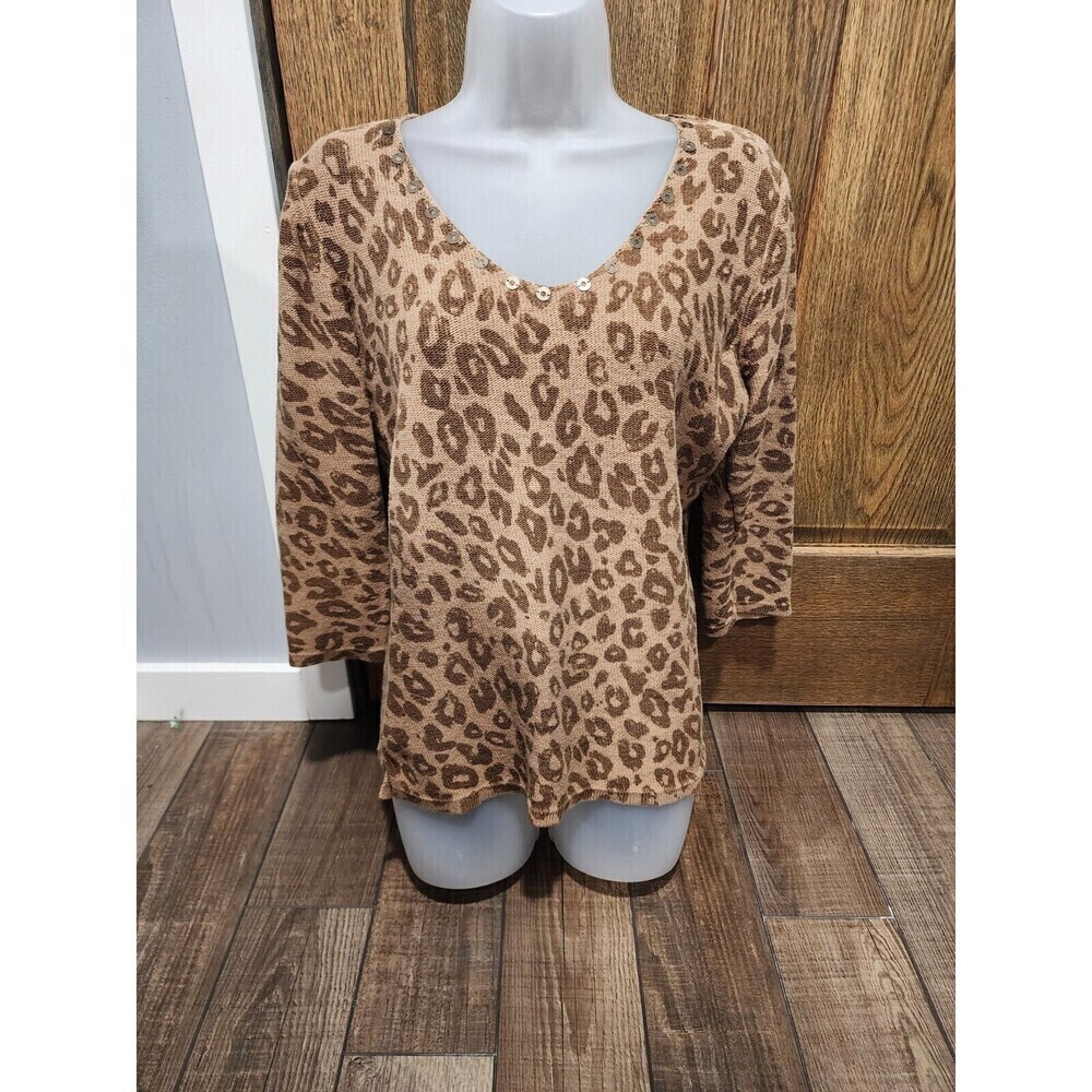 Requirements Long Sleeve Pullover Sweater Top Women’s XL Leopard Cheetah